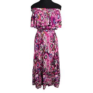 NWT | Prettywear | Magenta & Purple Ikat Print Off-Shoulder Maxi Dress | XS